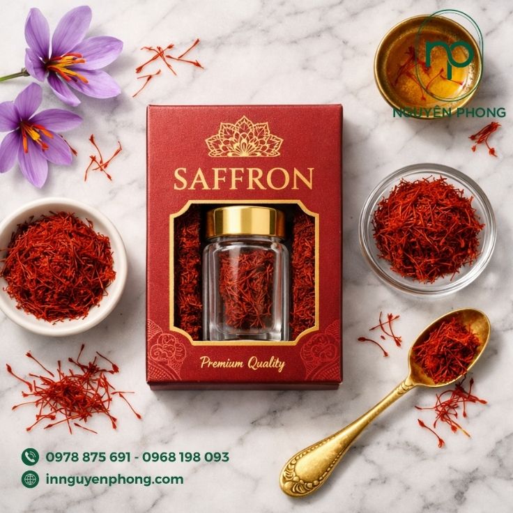 Mẫu hộp mềm đựng saffron có cửa sổ mica